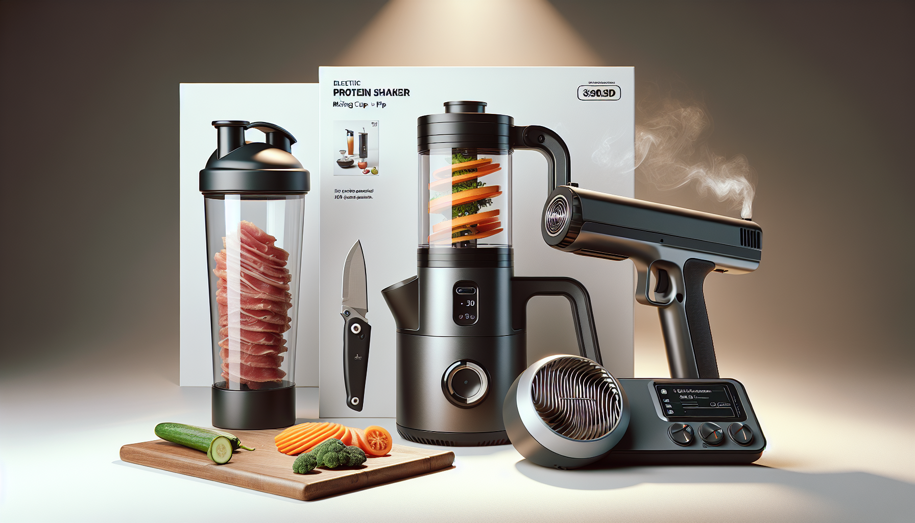 Revolutionize Your Kitchen: Self-Stirring Protein Shaker, Flavorful BBQ Smoker Gun, & Electric Vegetable Slicer - AuraOfTech Delights!